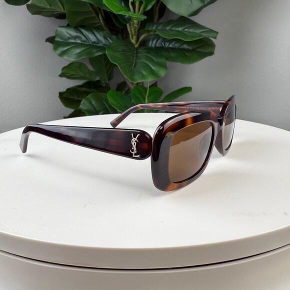 YSL Saint Laurent Eyewear Tortoiseshell-Effect Rectangle-Frame Sunglasses - Picture 1 of 3